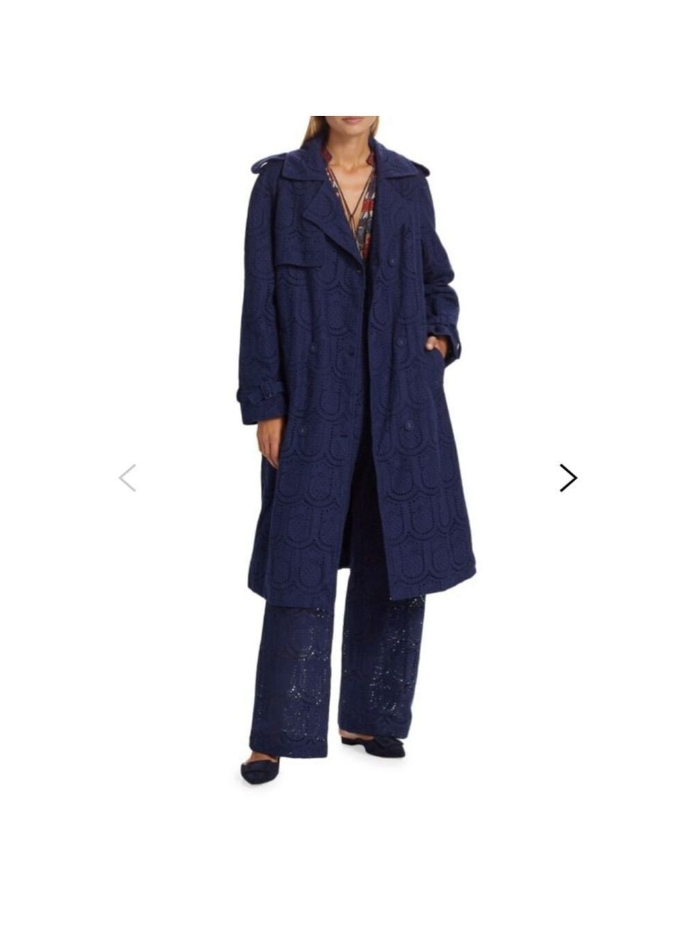 Women's Farm Rio Navy Blue Eyelet Lace Trench Coat Size S